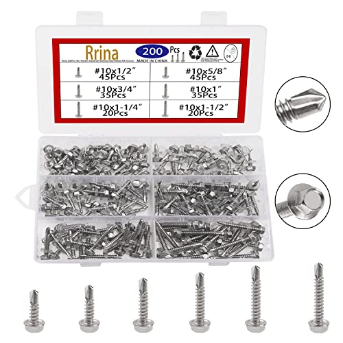 200 tornillos hexagonales autoperforantes de acero inoxidable #10