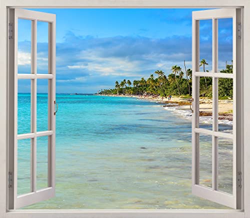 Miniatura 5 de Pegatinas 3d Vinilo Ventana Varias Medidas 150x130cm Adhesivo Incluido Decoracion Habitación Playa, Del Caribe Con Palmeras Multicolor Diseño Elegante