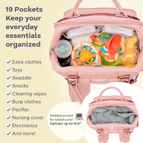 Image of RUVALINO Diaper Bag Backpack, Multifunction Travel Back Pack for Girls, Maternity Baby Changing Bags with Changing Pad for Mom, Large Capacity, Waterproof and Stylish, Pink
