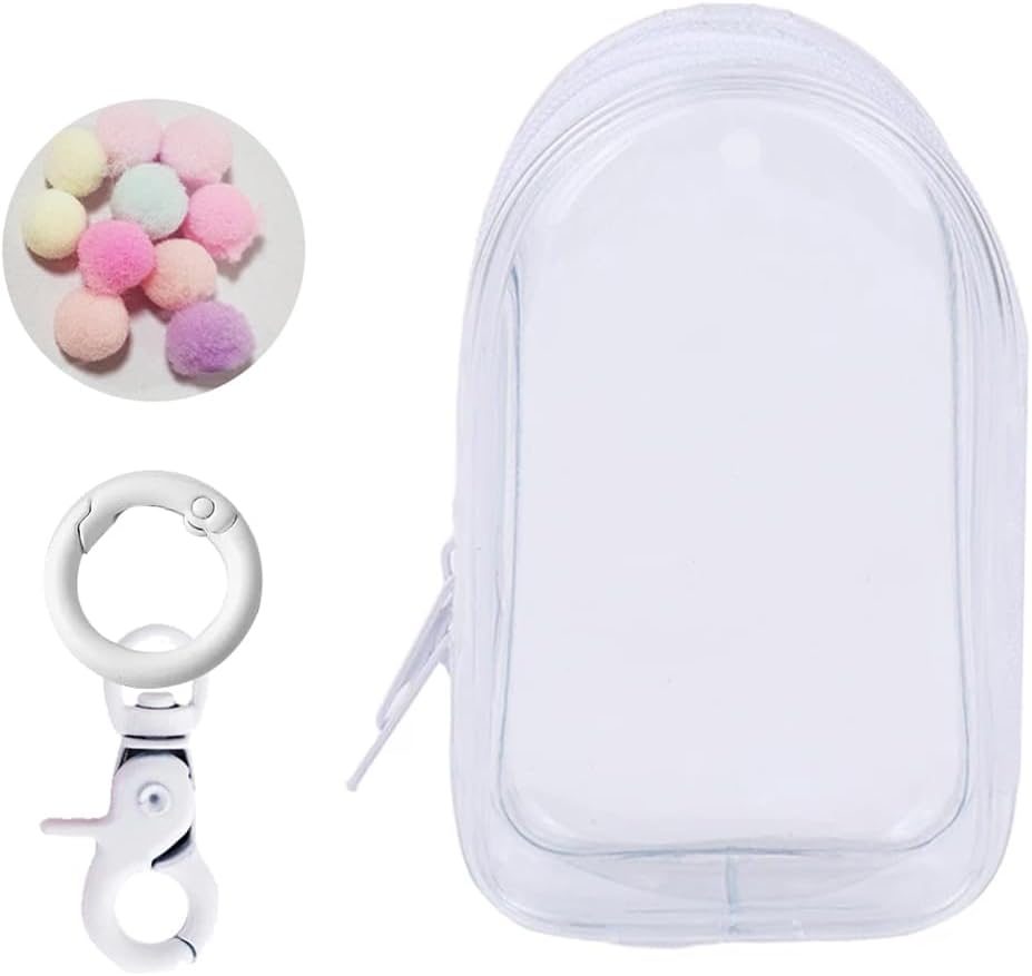 Clear Figure Display Bag with Keychain, Mystery Box Mini Figures Carrying Case Bag Pouch Keychain Charms for Collectibles (Baby Pink, Cabin)