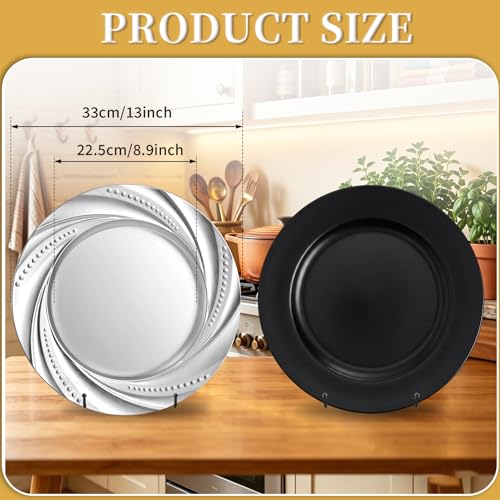 PROY 100 PCS 13 Inch Silver Charger Plates Bulk, Embossed Plastic Round Chargers for Dinner Plates,Shiny Decorative Chargers for Wedding, Catering, Parties, Christmas, Home Dinner Use by PROY - Used condition - Image 3