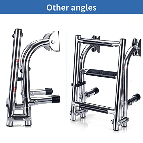 Marinebaby Stainless Steel Folding Boat Boarding Ladder for Pontoon,2+1 Steps Ladder Stern Mount W Rubber Grips,3 Steps Portable Folding Boat Ladder - Thumbnail 6