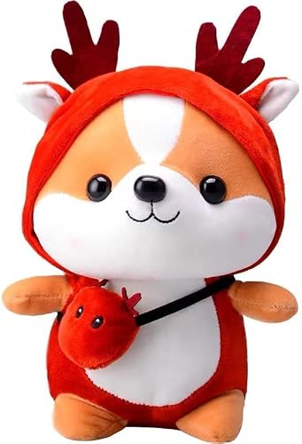 BAI LAN HEI Squirrel Stuffed Animal Wearing Red Deer Costume, Adorable Plushies Doll Play Toys for Kids Girls Boys Birthday Christmas Red Squirrel Fest Gift (Red, 17.7 inch)