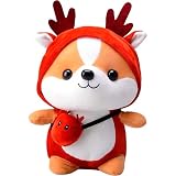 BAI LAN HEI Squirrel Stuffed Animal Wearing Red Deer Costume, Adorable Plushies Doll Play Toys for K