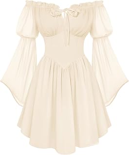 Women's Renaissance Corset Dress Summer Off Shoulder Mini Dresses Chiffon Long Sleeve Flowy Fairy Dress