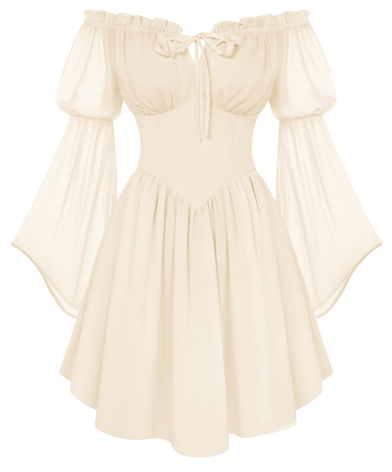 SCARLET DARKNESS Women's Renaissance Corset Summer Off Shoulder Mini Dresses Chiffon Long Sleeve Floral Fairy Dress - XXL - 2-apricot
