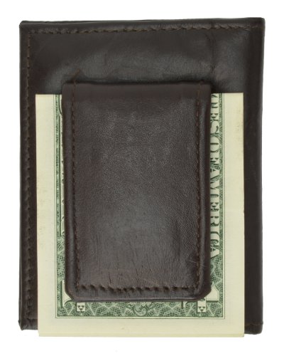 MARSHAL Magnetic Money Clip Wallet - Genuine Leather Bifold Credit Card ID Holder with Snap Closure (Brown)2