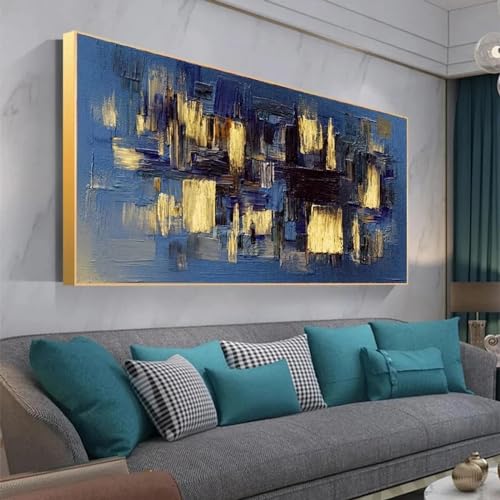 Peinture bleue abstraite avec coups de pinceau apparents sur toile KEBIA