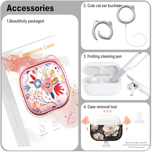 RFUNGUANGO is Compatible with AirPods Pro 3 Protective case Black + Peonies — view 4
