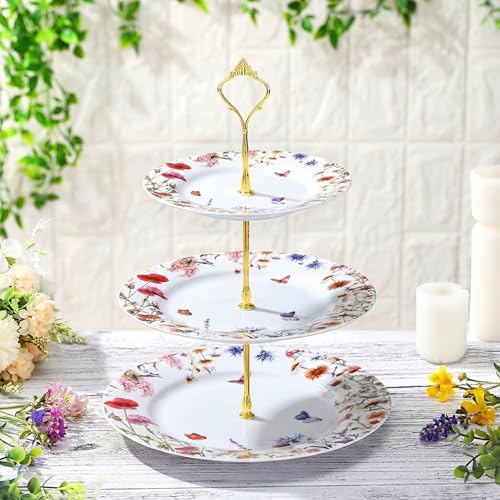 Lallisa Wildflower 3 Tier Ceramic Dessert Stand for Cupcakes