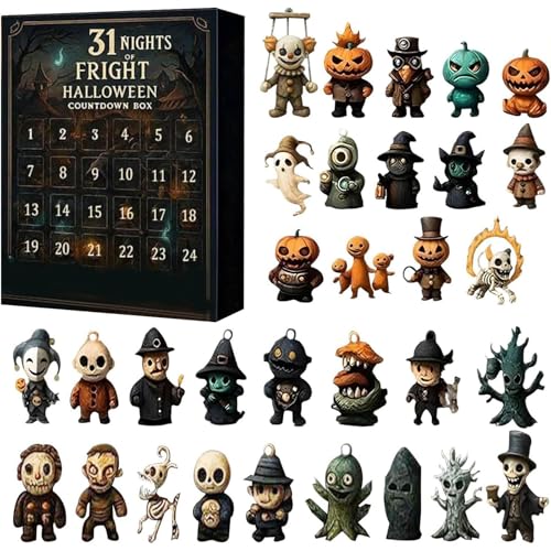 Calendario de Adviento Halloween 2025 – 31 Noches de Escalofríos, Caja de Regalo con Figuras de Terror, Muñecos Espeluznantes, Colgantes Decorativos & Mini Adornos (31 días)