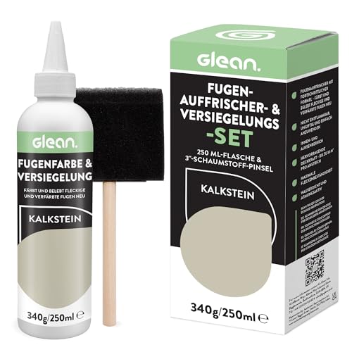 GLEAN Fugenfarbe & Versiegelung Kalkstein | 340g | Erneuert & schützt Fliesenfugen | Mit Schaumstoffpinsel | Atmungsaktiv & fleckenresistent | Für Bad, Dusche & Küche GLEAN Fugenfarbe & Versiegelung Kalkstein | 340g | Erneuert & schützt Fliesenfugen | Mit Schaumstoffpinsel | Atmungsaktiv & fleckenresistent | Für Bad, Dusche & Küche