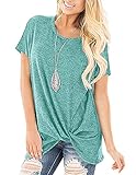 【Kreatives Design】--Das stylische, unifarbene, basic Longshirt Damen mit angeschnittenen kurzen Ärmeln von Parabler ist ein Styling-Partner für jede Situation. Ein raffiniertes Detail ist der Knoten am Saum, was ein echtes Highlight ist, wodurch diese lockere Longbluse Ihre feminien Charme in vollen Zügen zeigen kann.