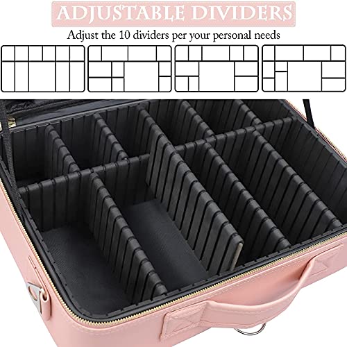 Jourmon Makeup Case Travel Makeup Train Case Organizer Cosmetic Bag Portable With Adjustable Dividers And Shoulder Strap For Makeup Brushes Toiletry Travel Accessories(Pink, L) #TOP3