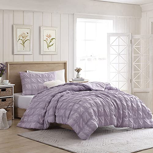Swift Home Bedding Comforter Sets, Lightweight 3-Piece Seersucker Comforter Sets, Machine Washable- Lilac, Full/Queen #TOP28