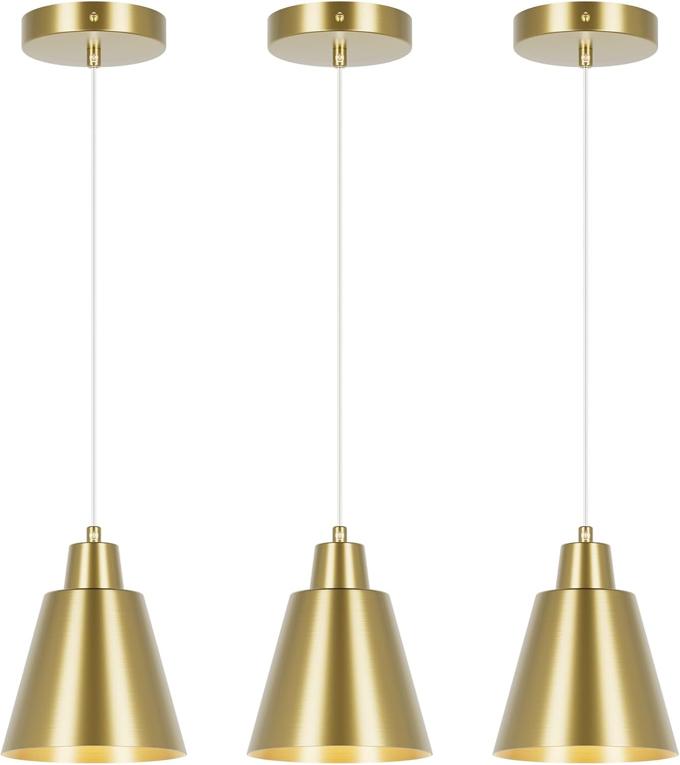 Industrial Pendant Lights, Brass Pendant Light Fixtures, Vintage Kitchen Island Lights with Metal Shade, Farmhouse Pendant Lights for Dinning Table Bedroom Bar - Brass, 3 Packs