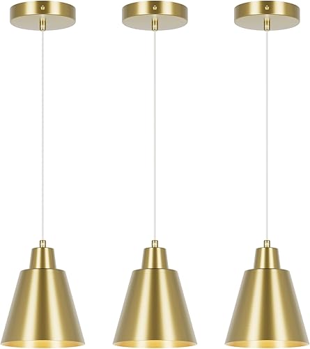 Luces colgantes industriales, lámparas colgantes de latón, luces vintage para isla de cocina con pantalla de metal, luces colgantes de granja para