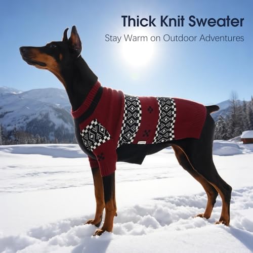 IECOii Great Dane Sweater, 4XL Dog Sweater for Giant Breeds Male, Warm Dog Sweaters with Fair Isle Pattern for Fall Winter Walking, Mid-Neck Pullover Thick & Stretchy for Big Dogs Boy, DarkRed, 4XL by IECOii - Image 6