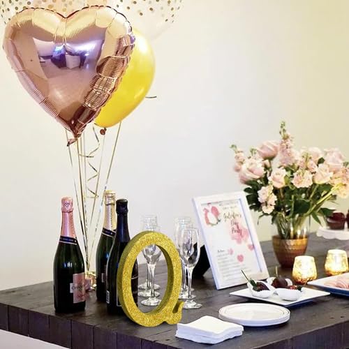 Image of TONIFUL 8 Inch Gold Glitter Letter Q Table Centerpiece A-Z Gold Birthday Party Decorations,Gold Alphabet Q for Birthday,Chrismas,Graduation,Bridal Shower,Wedding,Anniversary Party Supplies