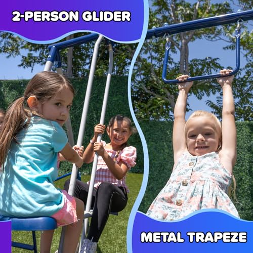 Image of Sportspower Arcadia Star Burst Swing Set: Outdoor Heavy-Duty Metal Playset for Kids with LED Light Up Slide, Swings & Trapeze