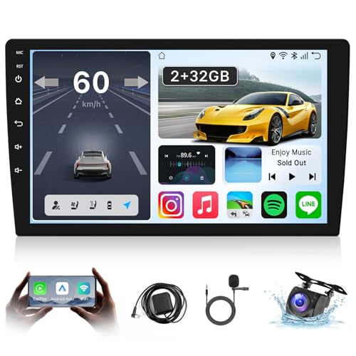 10.1inch Android Radio Stereo with Apple Carplay & Android Auto & Mirrorlink,in-Dash GPS Navigation 5G WiFi Bluetooth 2 USB,Rear Camera,Universal Touch Screen for Car Stereo Upgraded 2+32GB