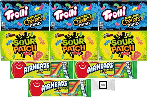 Sour Candy Bulk Variety Pack | Movie Nights And Parties | Kids Snacks | Airheads Xtremes Belts Rainbow Berry | Sour Patch Kids | Trolli Crawlers Minis | World's Most Sour Candy | Over 2 Pounds! Pack Of 9 | With Krave 4 Life Mint! #TOP1