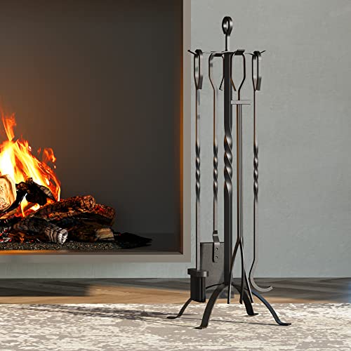 Fire Beauty 5 Pieces Fireplace Tools Sets Fireplace Accessories Tools Holder With Handles Tools For Indoor Fireplace Decor Outdoor Fire Pit Modern Tool #TOP1