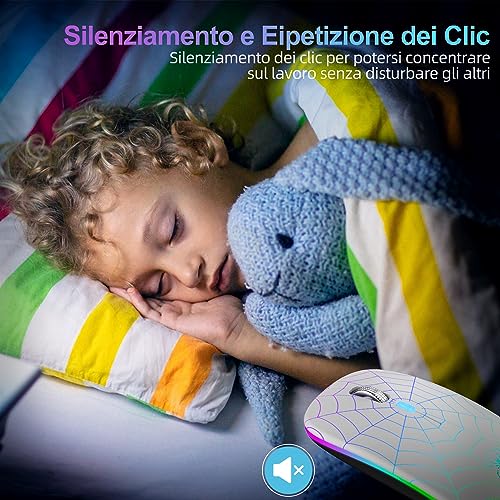 Mouse Wireless Ricaricabile con Convertitore USB e Tipo-C,RGB a 7 Colori,Portatile e Precisione Regolabile (800/1200/1600),Argenteo - Mouse gaming - Immagine 4