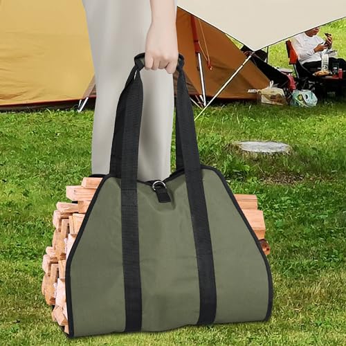 Marrywindix Firewood Carrier Waxed Canvas Fire Place Wood Carring Bag with Handles Firewood Logs Tote Holder for Indoor Fireplace Outdoor Camping Trip (Green) - Thumbnail 5