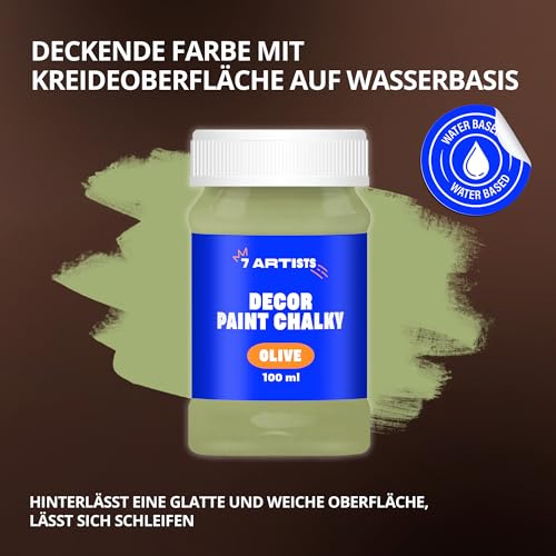 7 Artists Kreidefarbe Olive 100ml | Kreidefarbe für Holzmöbel & Handwerk
