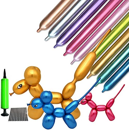 Long Balloons Kit with Pump, Metallic 260Q Balloons, Modelling Balloons for Twisting Animals Flowers Wedding Birthday Party Decorations 100pcs