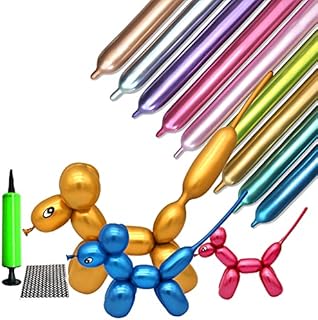 Long Balloons Kit with Pump, Metallic 260Q Balloons, Modelling Balloons for Twisting Animals Flowers Wedding Birthday Party Decorations 100pcs