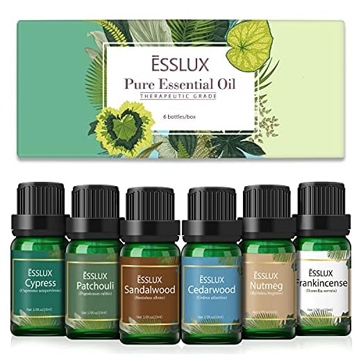 Essential Oils Set, ESSLUX Men Scents Essential Oils for Diffuser, Massage, Soap & Candles Making, Pure Aromatherapy Oils Gift Set - Sandalwood, Patchouli, Cedarwood, Frankincense, Cypress, Nutmeg