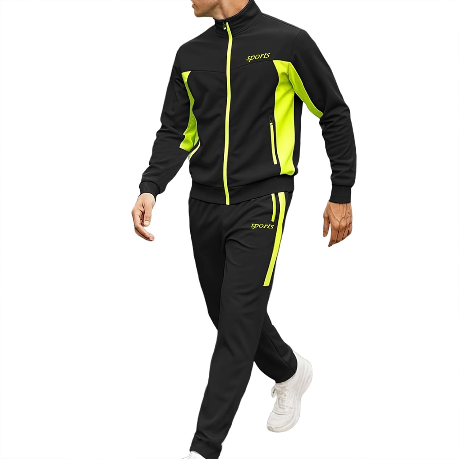 Men's Athletic Full Zip Tracksuit Set Fashion Workout Sweatsuit Track Long Sleeve Jackets and Pants 2 Piece Outfit