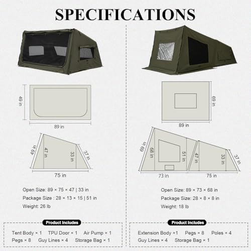 Image of TOMOUNT Inflatable Canvas Tent with Pump,Easy Setup Blow Up Tent for Camping