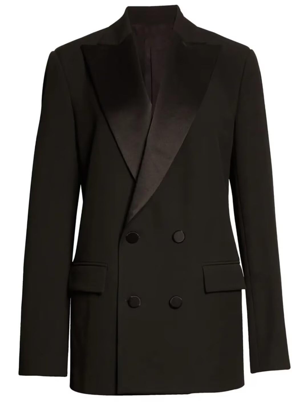 Womens Double Breasted Blazer Casual Open Front Long Sleeve Peak Lapel Work Office Suit Jacket