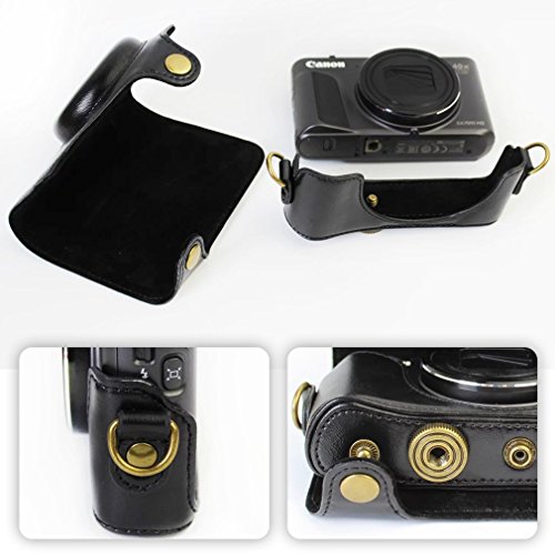 First2Savvv Xjd-Sx720-01 Black Full Body Precise Fit Pu Leather Digital Camera Case Bag Cover With Shoulder Strap For Canon Powershot Sx720 Hs + Mini Tripod #TOP1