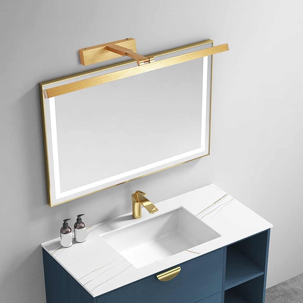 Lampada Specchio Bagno Oro LED Lineare, Applique Bagno Estensibile Rotabile Luce per Specchio Design Minimalista Rasatura Trucco(White,60cm/23.62in)