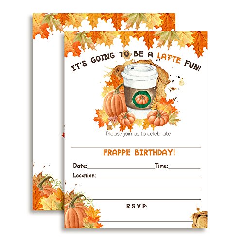 Cartons d'invitations citrouille et feuilles aquarelle automne AmandaCreation - Lot de 20