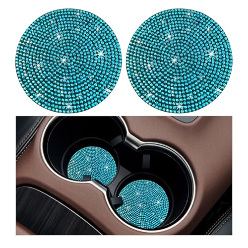 Image of Ziciner 2PCS Bling Car Cup Holder Coaster, 2.73 Inch Anti-Slip Cup Insert Coasters, Crystal Rhinestone Auto Drink Cup Mat, Universal Interior Decor Car Accessories for Women Girls (Light Blue)