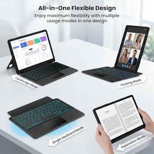 Image of Keyboard Case for Samsung Galaxy Tab A9 Plus, A11+ Folio Cover with Keyboard SM-X230, SM-X236B, X210, X215, Smart Trackpad, RGB Backlit, Adjustable Kickstand, Pen Holder, Detachable Keyboard