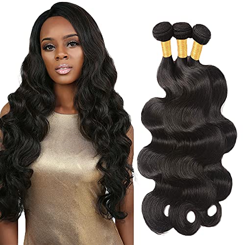 NiegMeag 28 28 28 inches Body Wave Bundles Human Hair 3 Bundles 100g/Bundle 100% Unprocessed Human Hair Bundles Body Wave Hair Bundles Tight and Neat Bundles Natural Black Color