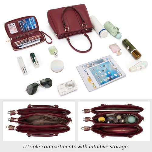 Image of Qiyuer Purses and Wallet Set for Women Satchel Handbag Tote Bag | 3 Zippered Compartments,Pebble PU leather,Multi-slot design,Everyday commuting