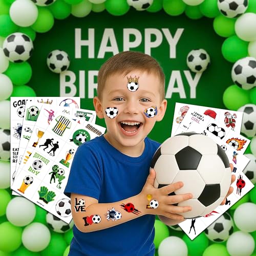 96 PCS Soccer Ball Pre-Cut Temporary Tattoos Sticker Football, Sports Themed Birthday Party Decorations Supplies Favors Gifts Girls Boys Europa, World Cup Cute Tattoo School Reward Game (Normal) - Thumbnail 2