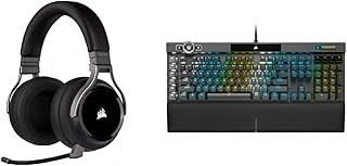 Corsair Virtuoso RGB Wireless High-Fidelity Gaming Headset, Black & K100 RGB Optical-Mechanical Gaming Keyboard - Corsair OPX RGB Optical-Mechanical Keyswitches - AXON Hyper-Processing Technology