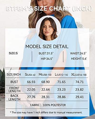 Btfbm Women's Mock Neck Batwing Short Sleeve Summer Tops Casual Oversize Loose Fit High Low Hem Dressy Blouses Shirts Top(Solid Blue, Medium) #TOP5