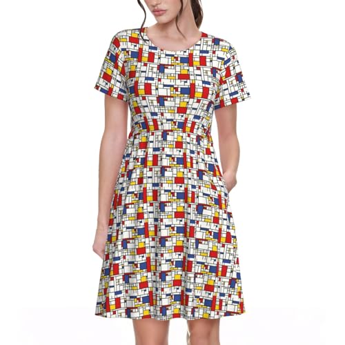 Robe d'été décontractée à manches courtes col rond motif graphique