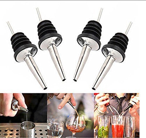 Yosoo 4 Pcs Stainless Steel Liquor Pourer Free Flow Vented Wine Liquor Bottle Pour Dispenser Tapered Spout Rubber Stopper Silver #TOP6