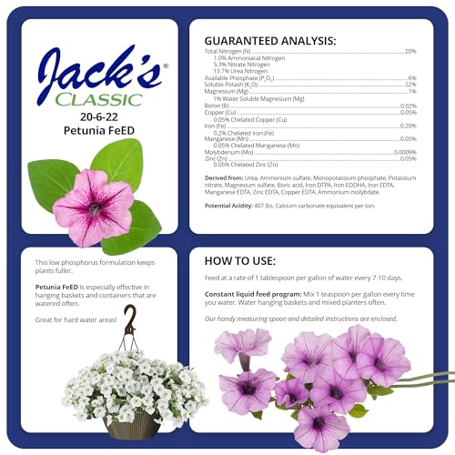 Image of Jack's Classic 20-6-22 Petunia Feed Water-Soluble Fertilizer with Micronutrients, 10lbs - Provides Lush Green Annuals