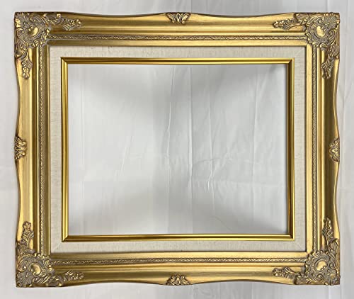 Tp Picture Frame (No Glass And Backing)- Classic Gold Ornate Wood/Gesso With Cream Linen Liner, Antique/Vintage Style, Shabby Chic, Baroque Museum Look (11 X 14 In) #TOP6